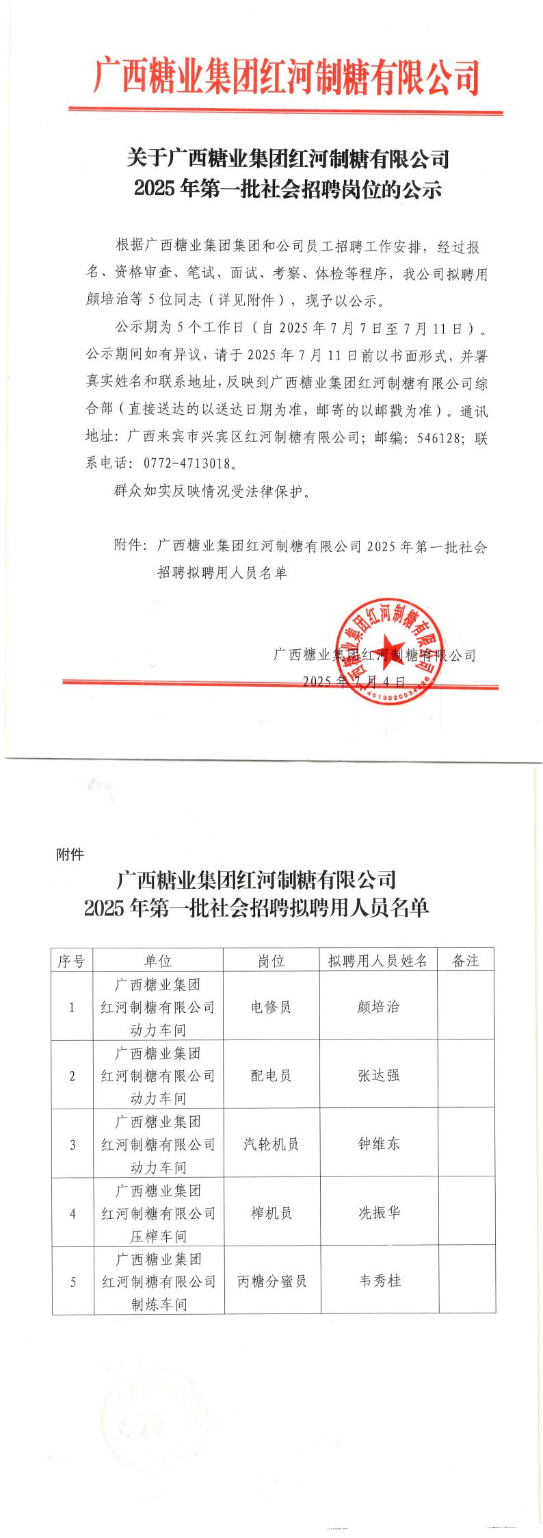 11红河制糖公司2025年度第一批社会招聘拟聘用人员名单公示_00.jpg